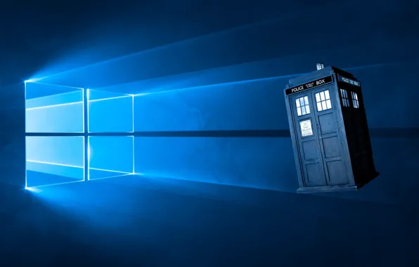 Picture windows, blue background, Windows 10