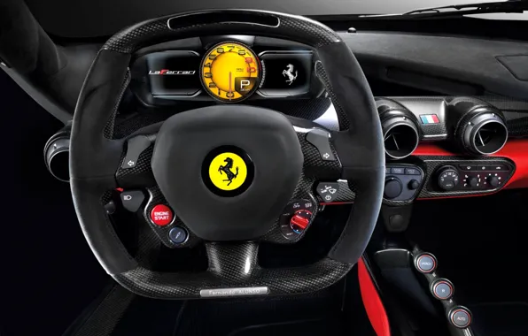 Picture macro, panel, blur, devices, the wheel, Ferrari, supercar, class