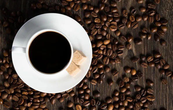 Picture coffee, sugar, coffee beans, foam, coffee, coffee beans