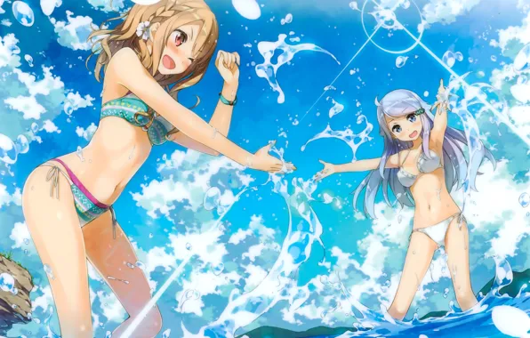 Squirt, bikini, Sunny day, fun, blue sky, coast, two girls, Imouto Sae Ireba II