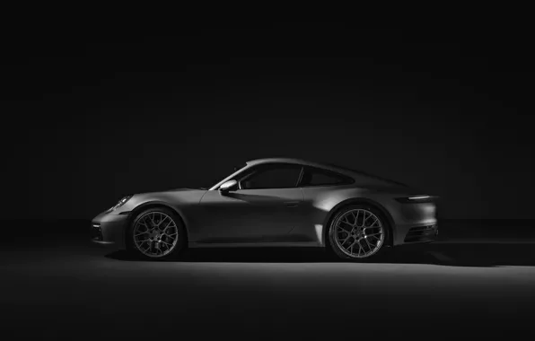Grey, background, coupe, 911, Porsche, profile, Carrera 4S, 992