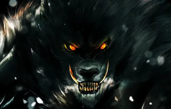 Eyes, look, darkness, wolf, teeth, rage, grin, werewolf