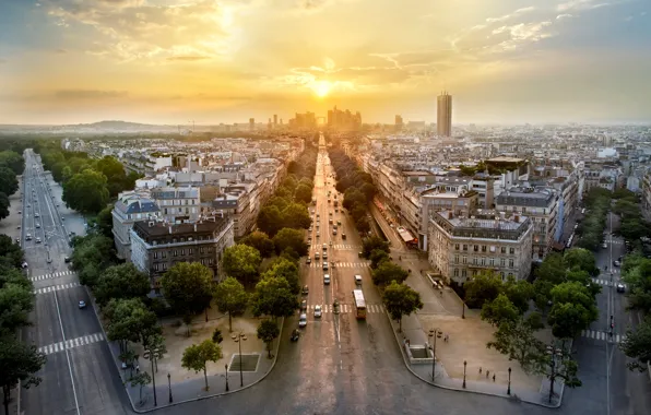 Picture trees, sunset, machine, the city, France, Paris, building, road