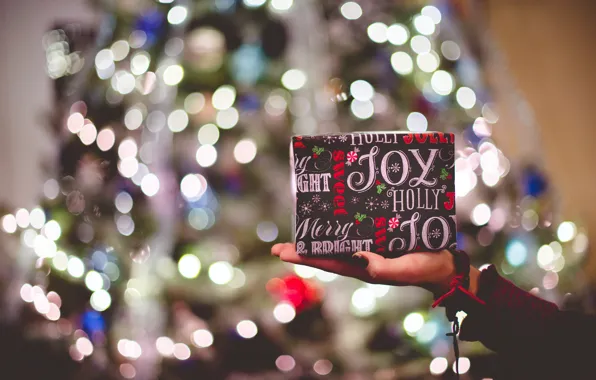Winter, light, lights, glare, holiday, box, gift, the inscription