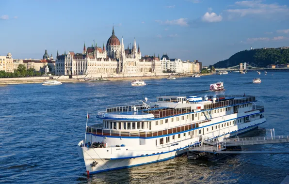 River, ship, Parliament, Hungary, Budapest, The Danube
