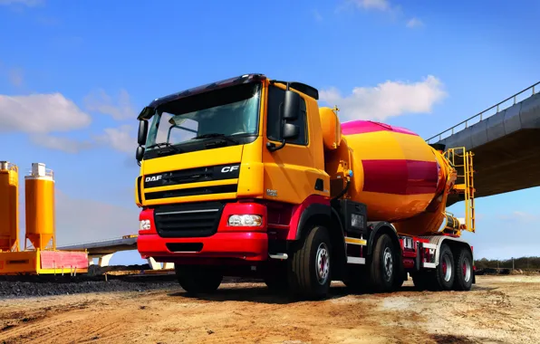 Picture construction, DAF, DAF, platform, EEV, 8x4, concrete mixer, yellow-red