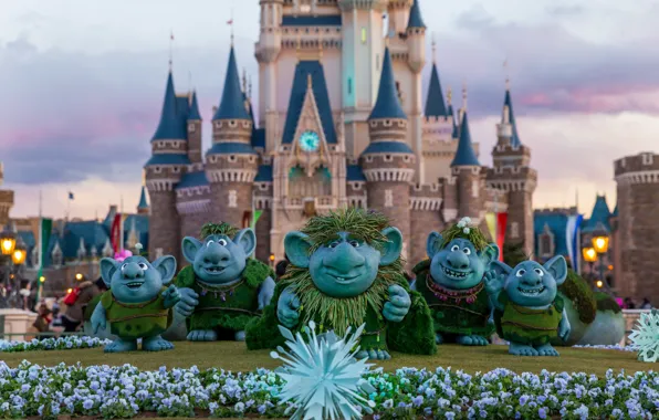 Flowers, Castle, Disneyland, Lawn, Trolls