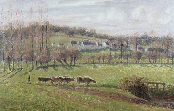 Home, picture, cows, Camille Pissarro, Summer Landscape. Eragny