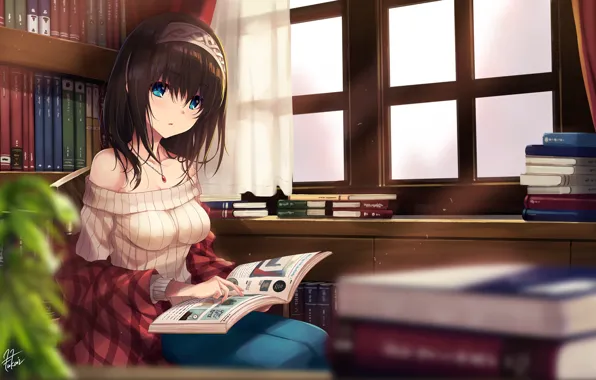 Picture girl, book, anime, art, idolmaster, tagme, Sagisawa Fumika