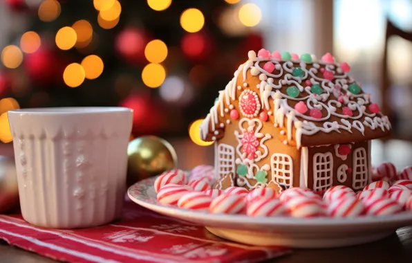 Pattern, cookies, Christmas, New year, house, dessert, sweet, glaze