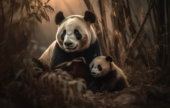 Forest, look, face, leaves, branches, nature, bamboo, baby
