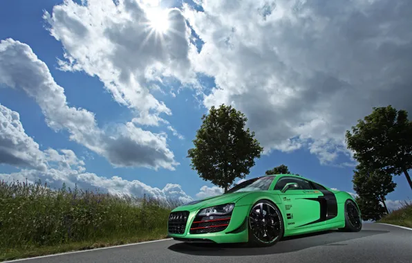 Picture road, auto, the sky, grass, clouds, machine, audi, tuning