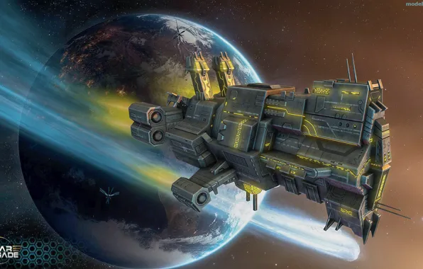 Space, stars, ship, planet, some ship