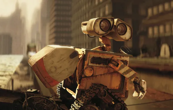 Picture the city, robot, caterpillar, Wall-E