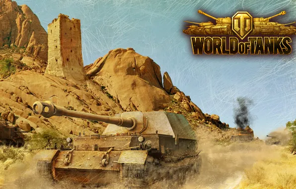 Picture mountains, desert, art, tanks, WoT, World of Tanks, Ferdinand, S. T. V. O. L.