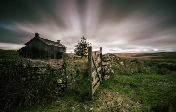 Wallpaper field, house, the fence images for desktop, section природа