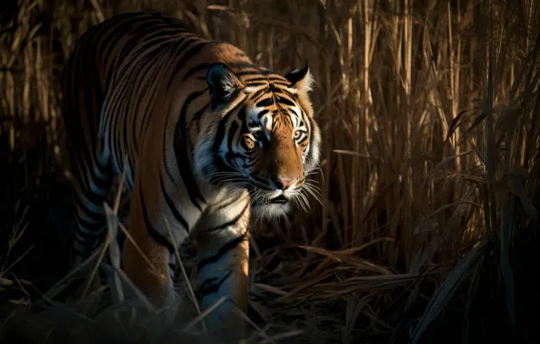 Nature, tiger, walk, digital art, AI art, neural network, the art of artificial intelligence