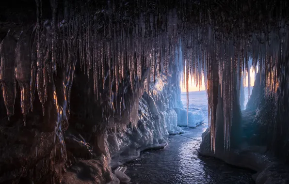 Picture ice, winter, nature, Baikal ice cave
