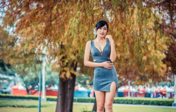 Trees, sexy, pose, model, portrait, makeup, figure, dress