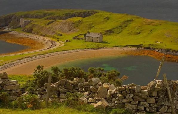 House, stones, the fence, Scotland, the Peninsula, lake Eriboll