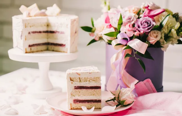 Flowers, bouquet, cake, layers