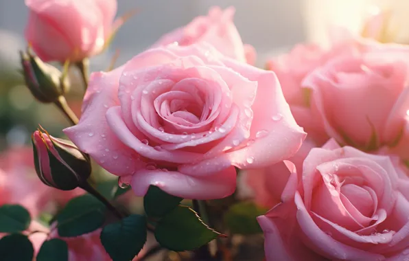 Flower, drops, macro, light, flowers, rose, roses, bouquet