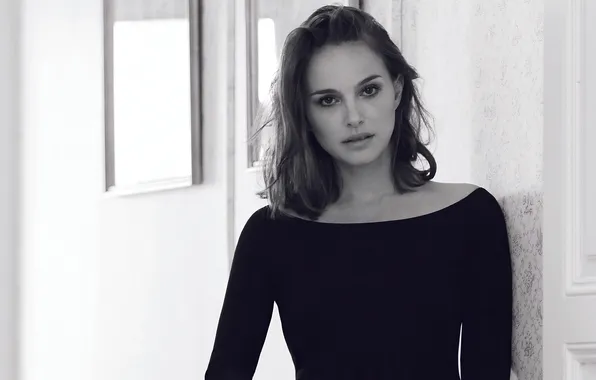 Look, pose, actress, Natalie Portman, Natalie Portman, black and white photo