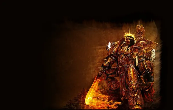 Picture flame, sword, claws, Warhammer, 40k, the Golden armor, Emperor of Mankind, The Emperor Of Mankind