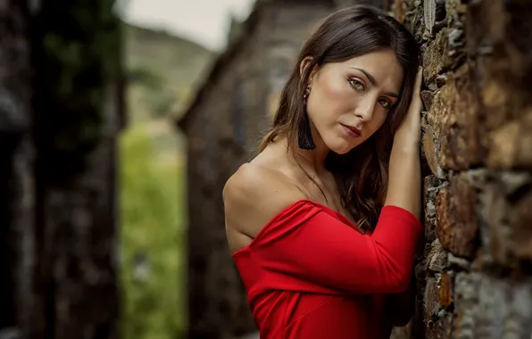 Look, girl, model, in red, bokeh, Ane Brieva