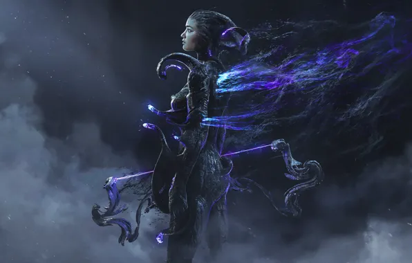 Girl, Smoke, Bow, Fantasy, Art, Art, Fiction, Hunter