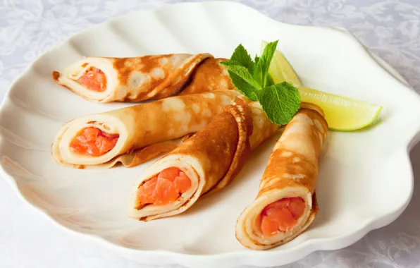 Fish, pancakes, salmon
