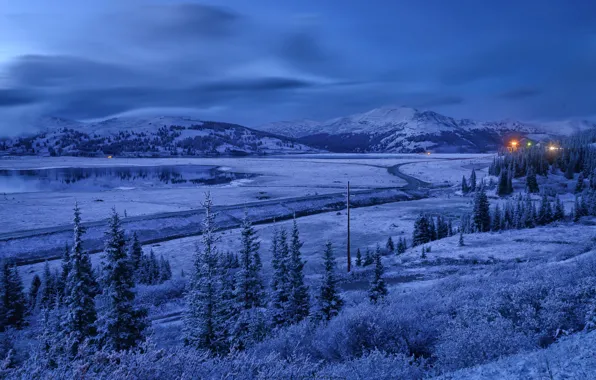 Winter, trees, mountains, lake, Colorado, Colorado, Copper Mountain, Jackson, WY