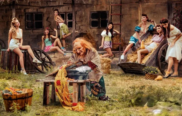 Girls, yard, fantasy, beautiful, photoshoot, a lot of girls, leprechaun, irina skripnik