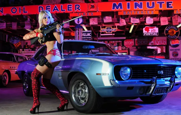 Auto, girl, the gun, muscle car, Erotic, logos