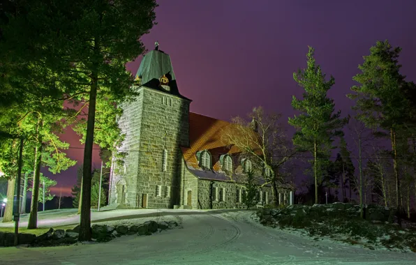 Picture winter, trees, Church, Finland, Finland, To sastamal, Karkku