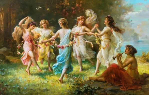 Picture Girls, Picture, Dance, Hans Zatzka, Austrian artist, Hans Zacka