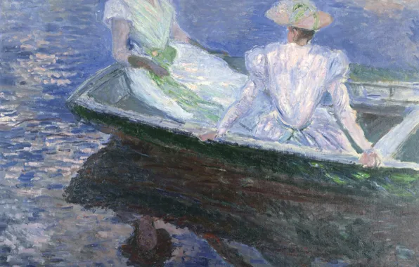 Reflection, picture, Claude Monet, genre, Girls in a Boat