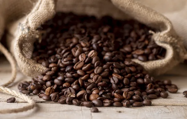 Table, Board, coffee, placer, bag, a lot, coffee beans, bokeh