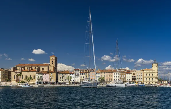 Picture France, building, home, yachts, port, Bay, promenade, France