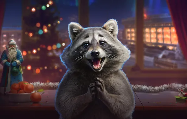 New year, Santa Claus, Raccoon, World of tanks, With the holiday