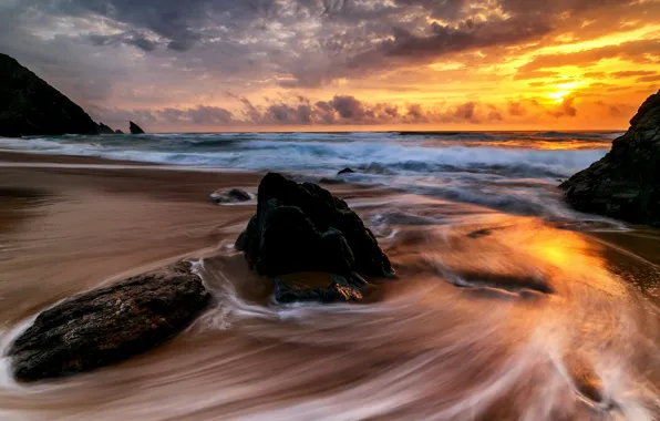 Sea, sunset, shore