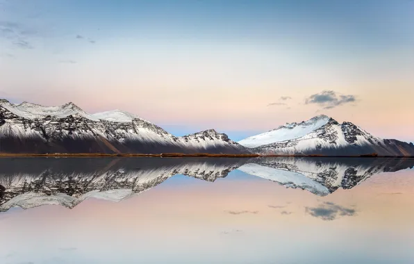 The sky, mountains, reflection, mirror, river