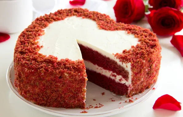The sweetness, cake, cream, cakes, heart cake, flowers roses