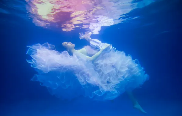Picture water, girl, violin, the situation, dress, under water