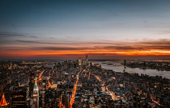 The sky, clouds, sunset, city, the city, building, the evening, horizon