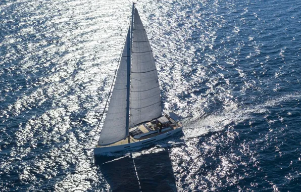 Sea, the sun, the way, movement, yacht, top, sails, reflections