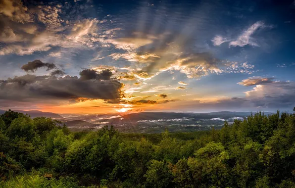 The sky, sunset, nature