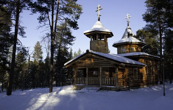Picture winter, nature, photo, temple, Finland, Lapland, monastery. Cathedral