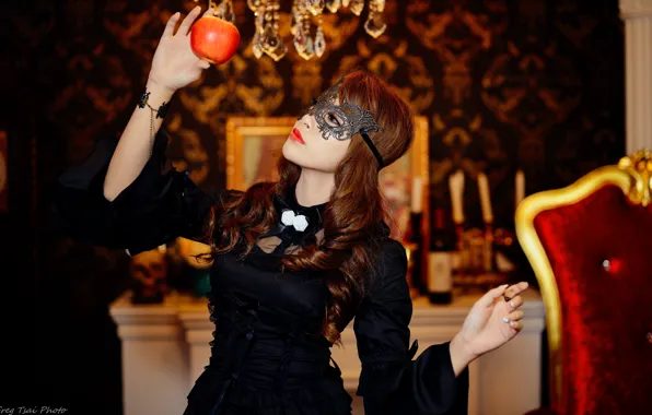 Picture look, model, apples, interior, mask, Asian