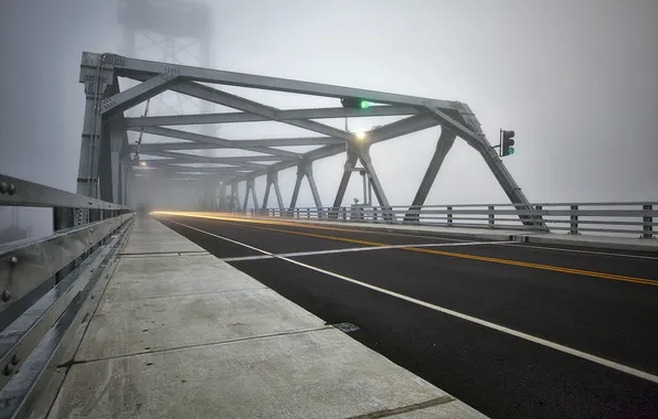 Bridge, the city, fog, Portsmouth